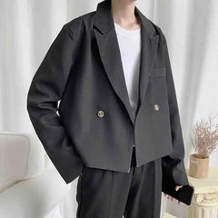 Bonsir Autumn short casual solid color Blazer Korean version ins retro trend young singer fashion suit man