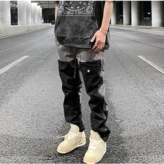 Bonsir Ankle Zipper Color Block Streetwear Straight Casual Cargo Pants for Men Drawstring Harajuku Oversize Hip Hop Loose Trousers