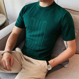 Bonsir British style Summer Solid Short Sleeve Knitted T-shirt Men Fashion O-Neck Stripe Slim Fit Tee High Quality Men Clothing 6Colors