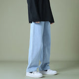 BONSIR  -  Autumn New Men's Black Denim Wide-leg Pants Streetwear Straight Loose Elastic Waist Jeans Korean Style Trousers Male