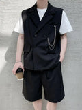 Bonsir Summer personalized metal chain decoration Korean fashion men's double breasted vest suit hairdresser's two-piece suit fashion