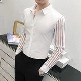 Bonsir New Men Lace Perspective Shirt Party Prom Hollow Lace Patchwork Long Sleeve Tuxedo Shirt Nightclub Casual Social Shirt