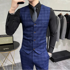 Bonsir (Jackets +Pants+Vest) Luxury Men Groom Wedding Tuxedo Fashion Plaid Business Suits High Quality Casual Business Suit Three-piece