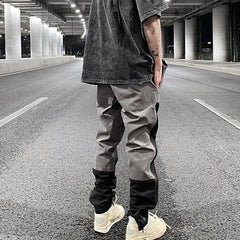 Bonsir Ankle Zipper Color Block Streetwear Straight Casual Cargo Pants for Men Drawstring Harajuku Oversize Hip Hop Loose Trousers