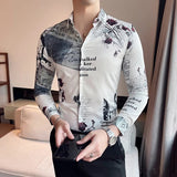 Bonsir Luxury Printed Men Shirt Autumn Fashion Long Sleeve Slim Fit Business Dress Shirt Social Party Nightclub Streetwear