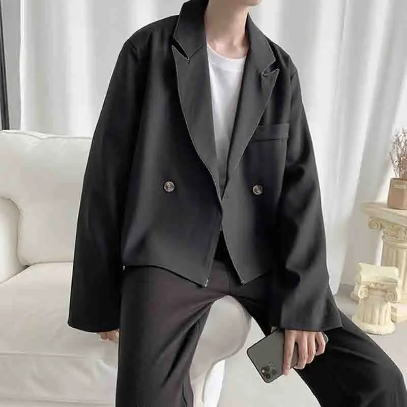 Bonsir Autumn short casual solid color Blazer Korean version ins retro trend young singer fashion suit man