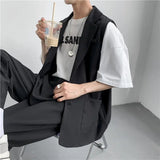 BONSIR  -  Spring Suit Vest Men's Fashion Gray Black Dress Jacket Men Suit Jacket Korean Loose Business Society Mens Blazer Vest M-2XL