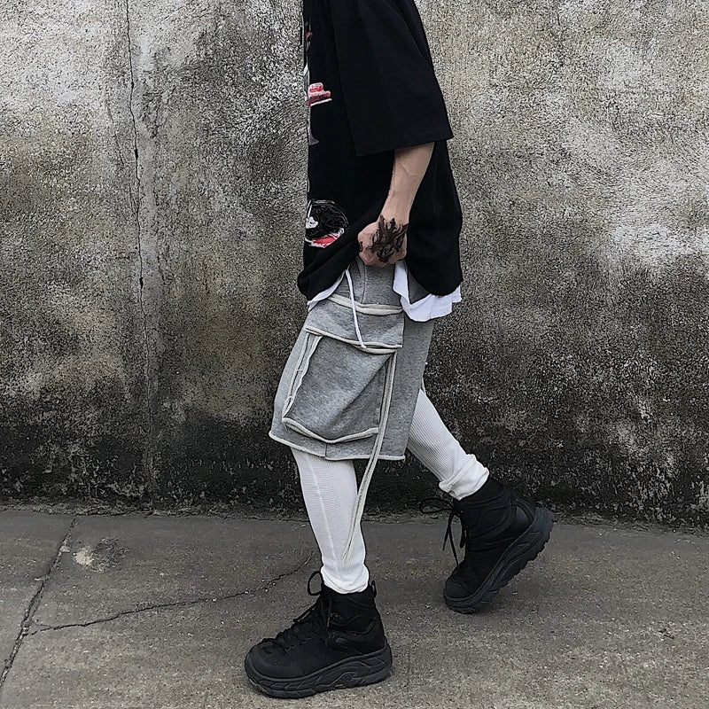 Bonsir Ins summer fashion brand Harajuku style dark black shorts trend loose solid color versatile tooling straight pants