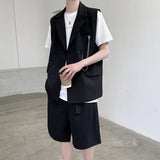 Bonsir Summer personalized metal chain decoration Korean fashion men's double breasted vest suit hairdresser's two-piece suit fashion