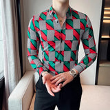 Bonsir Luxury Printed Men Shirt Autumn Fashion Long Sleeve Slim Fit Business Dress Shirt Social Party Nightclub Streetwear