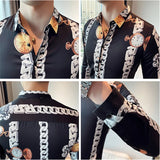 Bonsir Luxury Printed Men Shirt Autumn Fashion Long Sleeve Slim Fit Business Dress Shirt Social Party Nightclub Streetwear