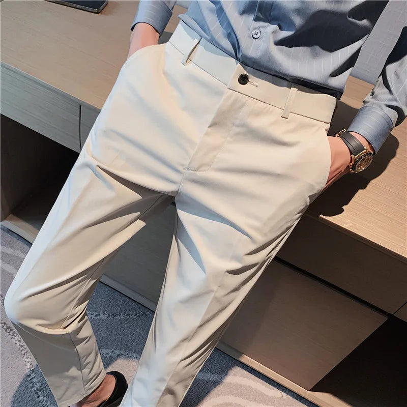 Bonsir High Quality Men Business Formal Pants Solid Casual Korean Slim Fit Suit Pants 2021 Men Wedding Social Trousers Streetwear Homme