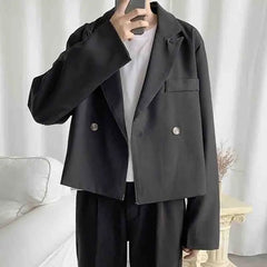 Bonsir Autumn short casual solid color Blazer Korean version ins retro trend young singer fashion suit man