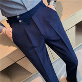 Bonsir High Quality Business Casual Draped High-waist Trousers Men Solid Color Formal Pants Male Formal Office Social Suit Pants