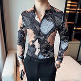 Bonsir Luxury Printed Men Shirt Autumn Fashion Long Sleeve Slim Fit Business Dress Shirt Social Party Nightclub Streetwear