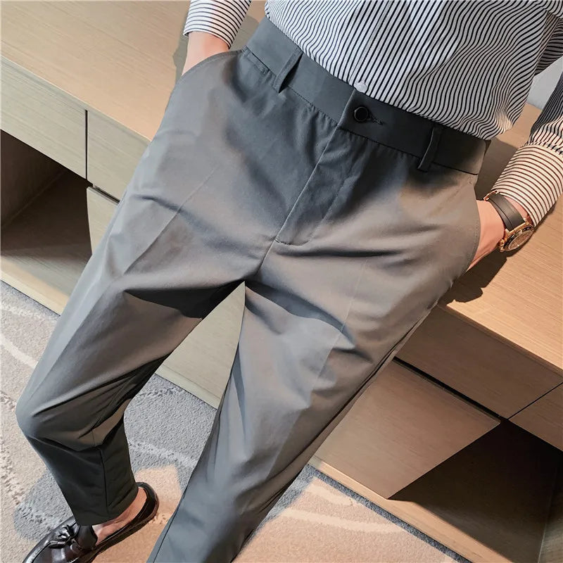 Bonsir High Quality Men Business Formal Pants Solid Casual Korean Slim Fit Suit Pants 2021 Men Wedding Social Trousers Streetwear Homme