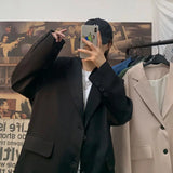 BONSIR  -  Korean Style Blazer Men Fashion Solid Color Business Casual Suit Jacket Men Streetwear Loose Dress Jackets Mens Formal Blazer