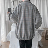 Bonsir New Men's Jacket Oversize Plaid Coat Single Breasted Turn-down Collar Vintage Checkered Windbreaker Clothing Tops Man Khaki