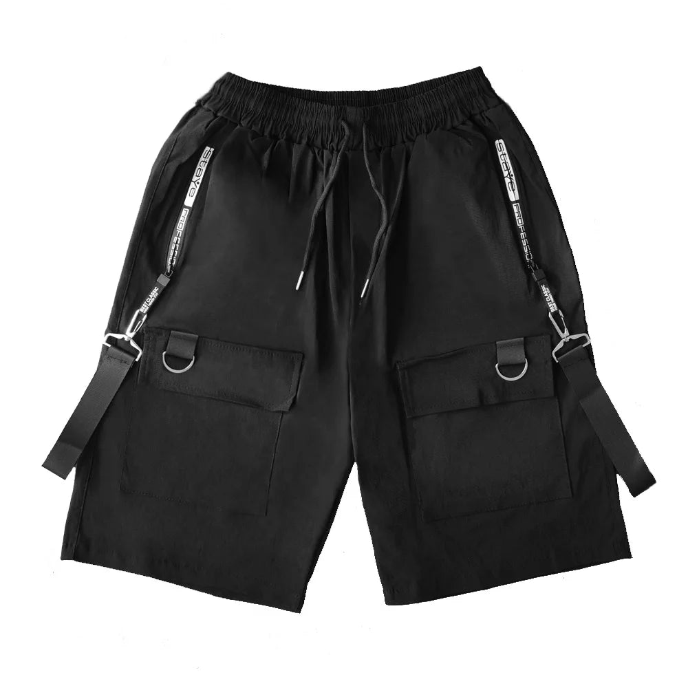 Bonsir Summer Men Shorts Techwear Japanese Harajuku Fashion Hip Hop Punk Streetwear Cargo Shorts for Male Joggers Ribbons Baggy Clothes