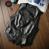 BONSIR  -  Autumn Men's Vests Coats Fashion PU Leather Sleeveless Jackets Casual Outwear Biker Leather Waistcoats Mens Clothing
