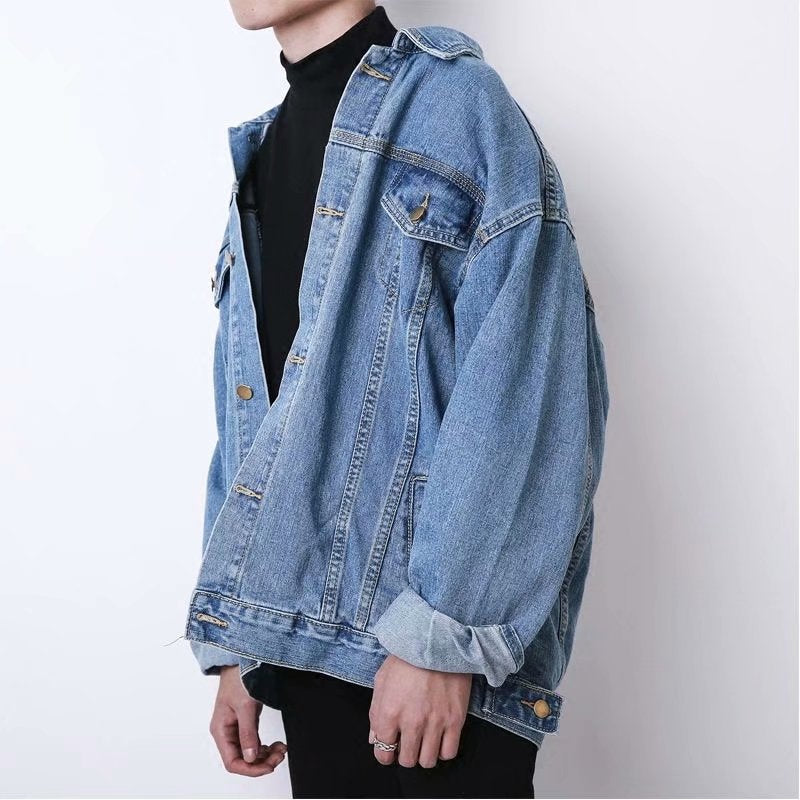 90s fashion men Spring and Autumn New Japanese Men's Denim Jacket Loose High Street Handsome Casual Suit Boys Workwear Lapel Jacket