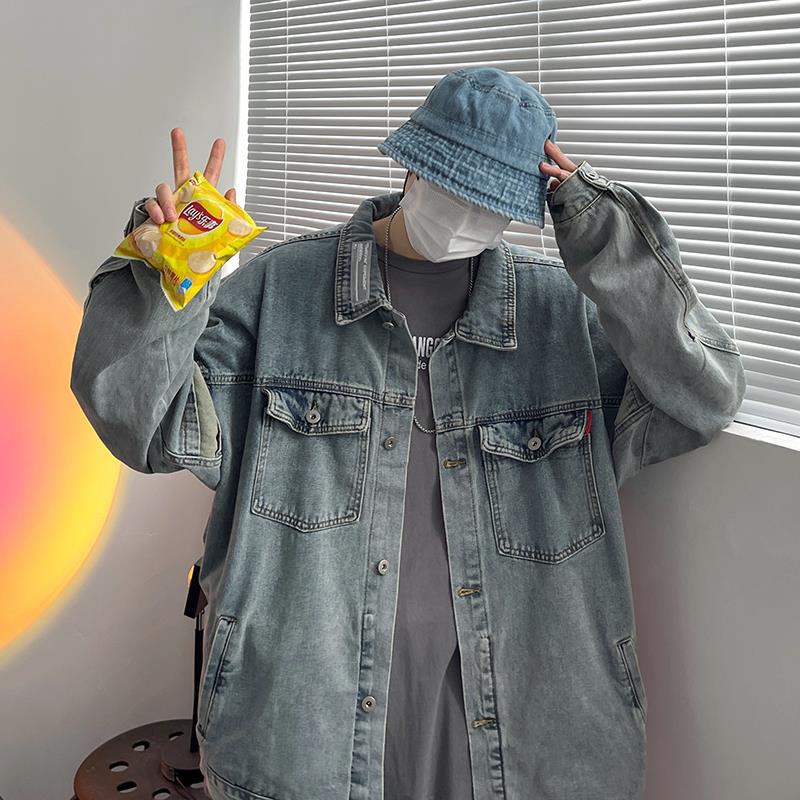 90s streetwear Denim Coat Men's Autumn Hong Kong Style Youth All-Matching Clothes Ins Korean Style Trendy Loose plus Size Jacket