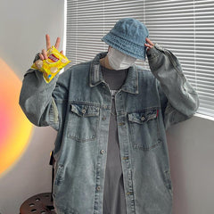 90s streetwear Denim Coat Men's Autumn Hong Kong Style Youth All-Matching Clothes Ins Korean Style Trendy Loose plus Size Jacket