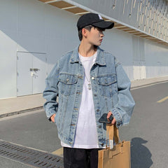 carhartt jacket outfit New Hong Kong Style Denim Coat Korean Style Loose Harajuku Style Bf Mid-Length Men's Denim Jacket Top