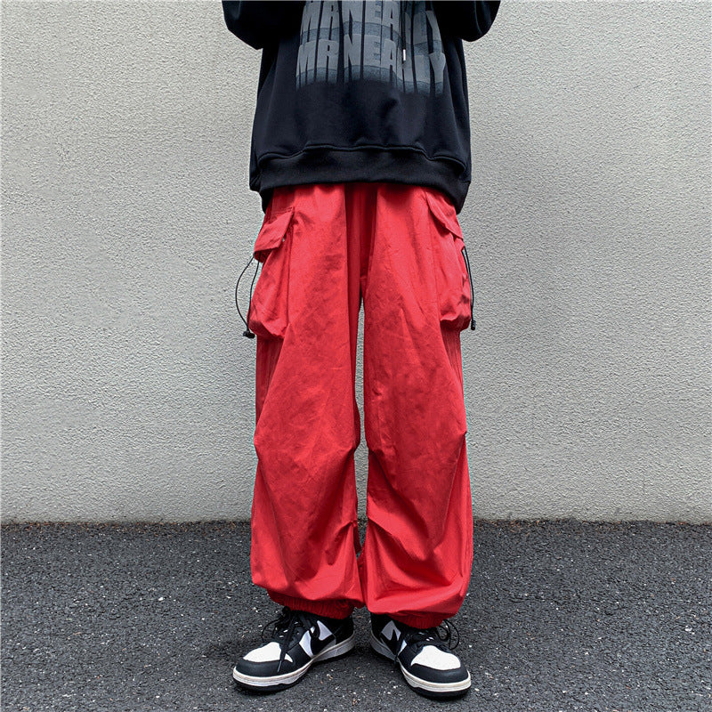 boy outfits Multi-Pocket Workwear Casual Wide-Leg Pants Men's Spring and Autumn Hip Hop Ins Loose Straight Ankle-Length Pants