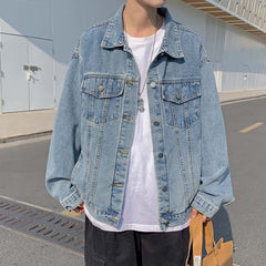 carhartt jacket outfit New Hong Kong Style Denim Coat Korean Style Loose Harajuku Style Bf Mid-Length Men's Denim Jacket Top