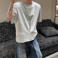 jorts mens outfits High Street Design Sense Shoulder Pad Short Sleeve Men's T-shirt Summer Solid Color Design Sense Loose Half Sleeve Top Tee Fashion