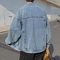 carhartt jacket outfit New Hong Kong Style Denim Coat Korean Style Loose Harajuku Style Bf Mid-Length Men's Denim Jacket Top