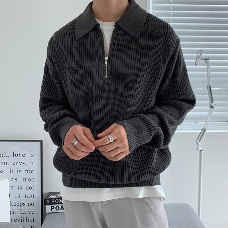 fall outfits men Korean Style Trendy Zipper Sweater Men's Lapel Korean Style Trendy Casual Long Sleeve Solid Color Sweater Top Coat