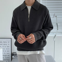 fall outfits men Korean Style Trendy Zipper Sweater Men's Lapel Korean Style Trendy Casual Long Sleeve Solid Color Sweater Top Coat