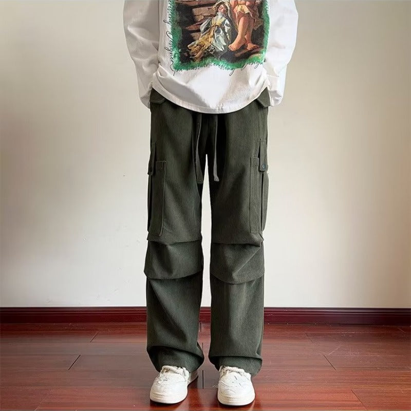 boy outfits Corduroy Overalls Men's Spring New Loose Straight Pants Trendy All-Match Wide-Leg Sports Casual Trousers