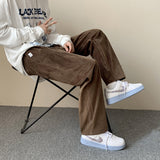men fall outfits casual American Retro Brown Pants High Street Ins Brown Corduroy Pants 2024 Spring and Autumn Casual Trousers Men's Pants