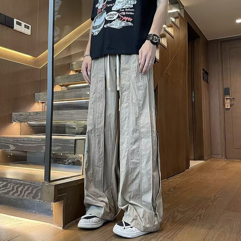 90s fashion men High Street American Summer Niche Structure Quick-Drying Pants Men's Street Vibe Casual Sports Pants Thin