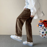 men fall outfits casual American Retro Brown Pants High Street Ins Brown Corduroy Pants 2024 Spring and Autumn Casual Trousers Men's Pants