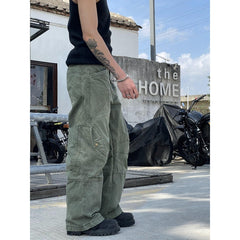 guys clothing styles 2024 American Retro Washed Stitching Straight Workwear Jeans Men's and Women's Draping Loose Casual Pants