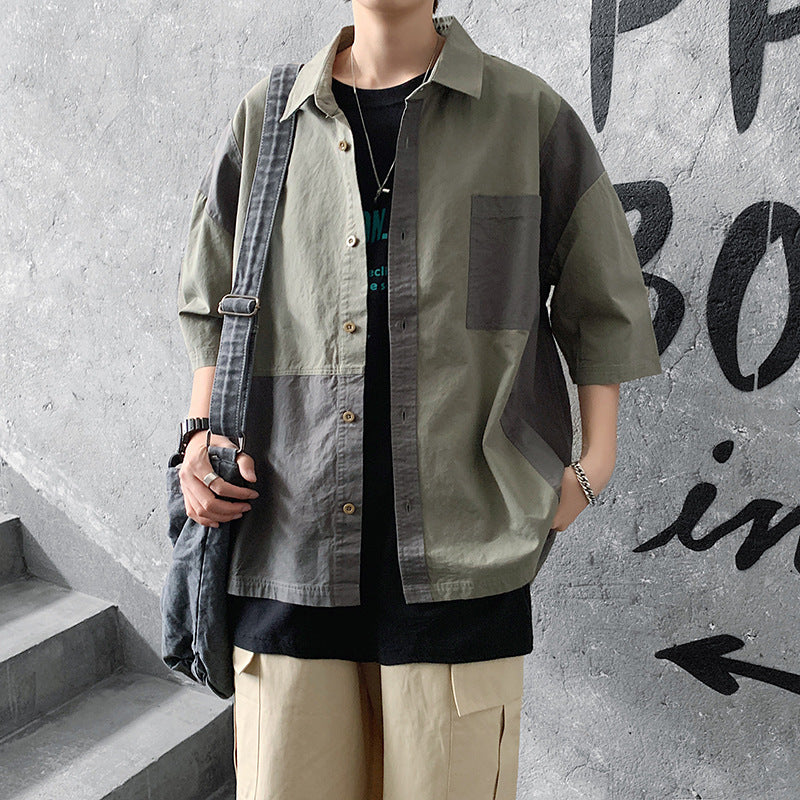 90s fashion men Summer Short-Sleeved Shirt Men's Korean-Style Casual Trendy Trendy Handsome Loose Hong Kong Style Japanese Style Workwear Shirt Half-Sleeve Coat