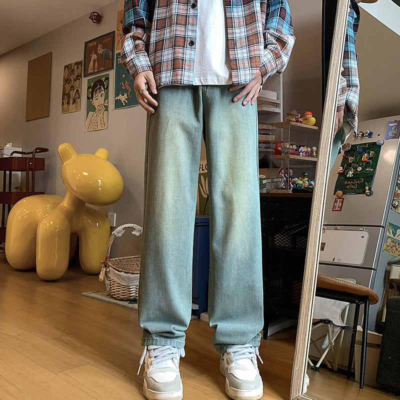 fall mens outfits Spring Jeans Men's Korean-Style High Street Ins Hip Hop Retro Straight Wide Leg Loose Handsome Drop Pants