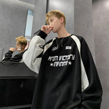 street fashion men streetwear American-Style Loose Men's and Women's All-Match Sweater Spring and Autumn Couple's New High Street Color Matching Casual Trendy Long-Sleeved Top