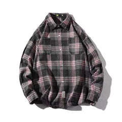 fall mens outfits Plaid Shirt Men's Long Sleeve Spring and Autumn Loose Retro Trendy Lazy Style Korean Style Ruan Handsome Inner Short Sleeve Shirt Jacket