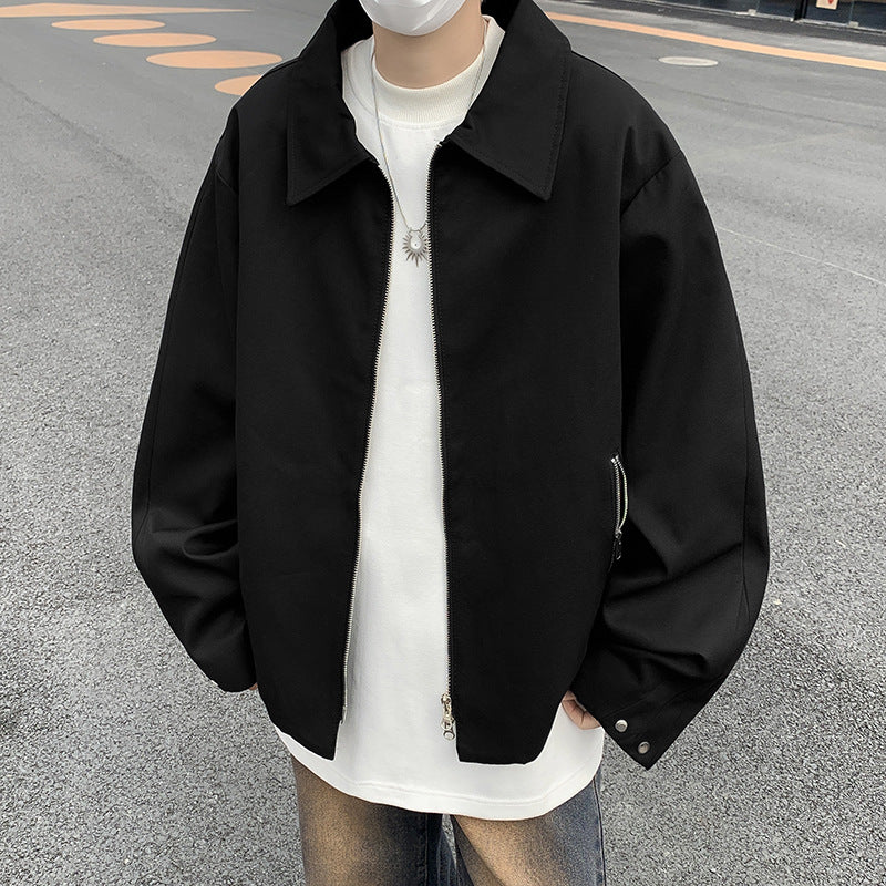 men fall outfits casual Japanese Retro Oversize Lapel Jacket Men's Outer Wear Spring and Autumn Hong Kong Style Loose Workwear Flight Jacket