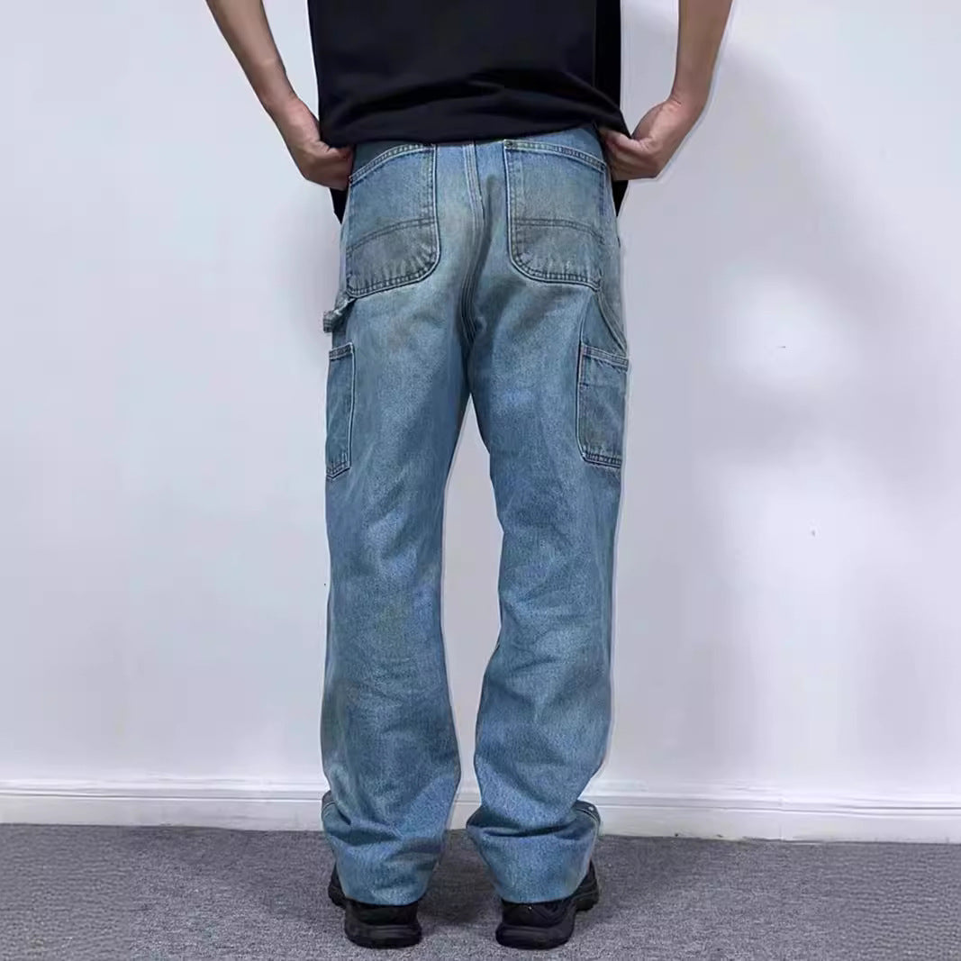 men fall outfits casual New Washed Jeans Men's Cleanfit Workwear Loose Straight Logging Workwear Pants Men