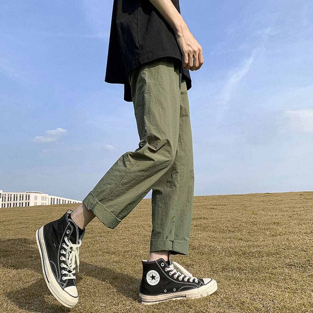 boy outfits Cropped Pants Men's Summer Thin Quick-Drying Japanese Retro Trendy Youth Loose Straight Casual Trousers