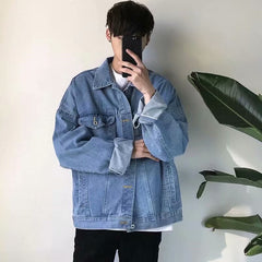 90s fashion men Spring and Autumn New Japanese Men's Denim Jacket Loose High Street Handsome Casual Suit Boys Workwear Lapel Jacket