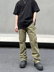 90s fashion men American Vibe Style Army Green Logging Overalls Ins Straight Micro Flared Trousers Cleanfit Pants