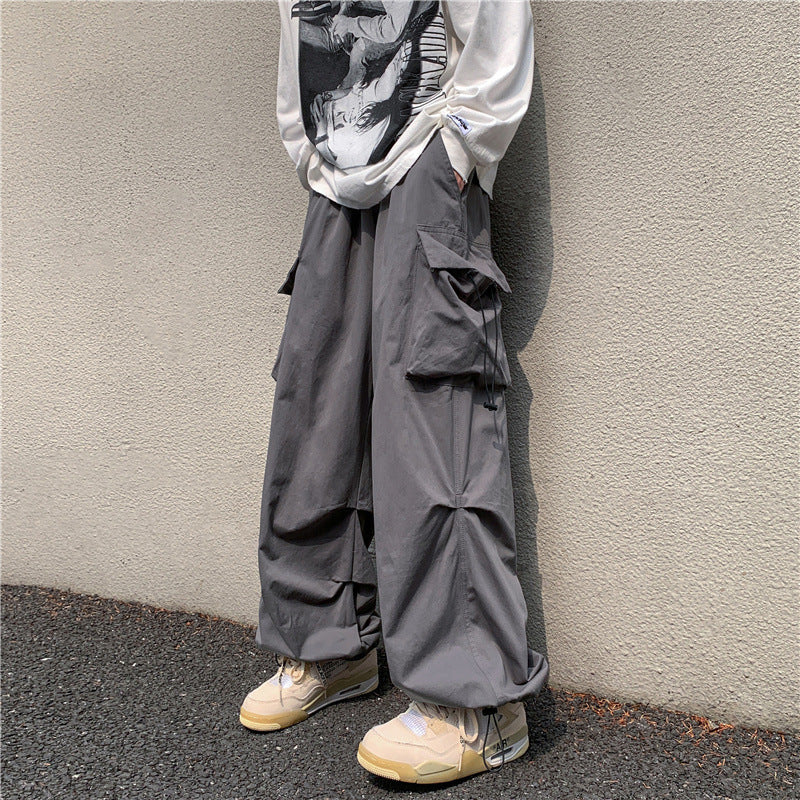 boy outfits Multi-Pocket Workwear Casual Wide-Leg Pants Men's Spring and Autumn Hip Hop Ins Loose Straight Ankle-Length Pants