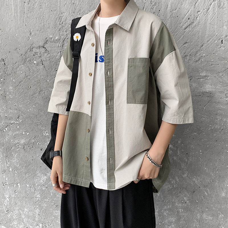 90s fashion men Summer Short-Sleeved Shirt Men's Korean-Style Casual Trendy Trendy Handsome Loose Hong Kong Style Japanese Style Workwear Shirt Half-Sleeve Coat